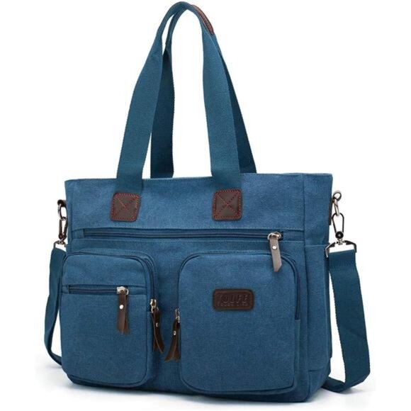 Womens Canvas Handbag Top Handle Satchel Tote Shoulder Bag Crossbody Work Bag - Picture 1 of 8